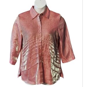 NWT American Glamour By Badgley Mischka Shimmering Rose Satin Blouse ~Sz L